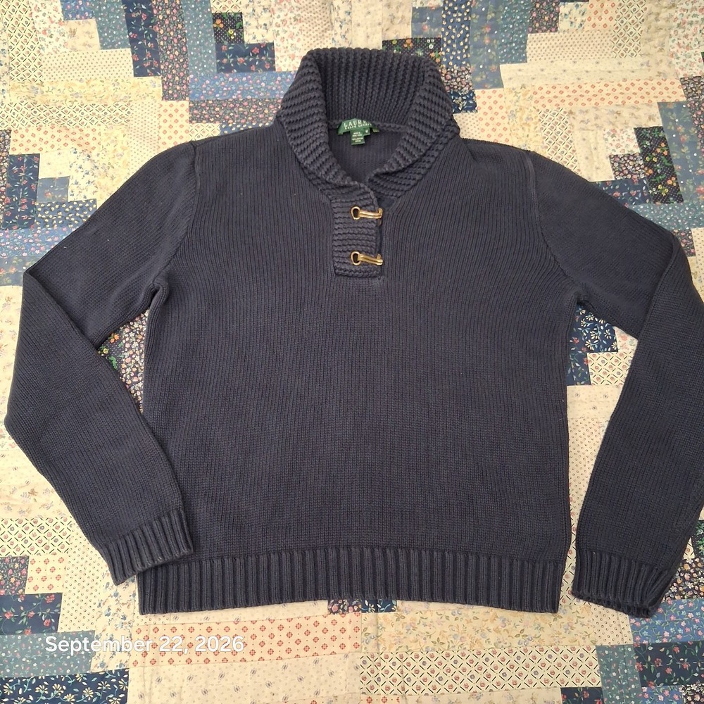 90s Vintage Ralph Lauren LRL Shawl Collar Sweater Womens Medium M Navy Cotton
